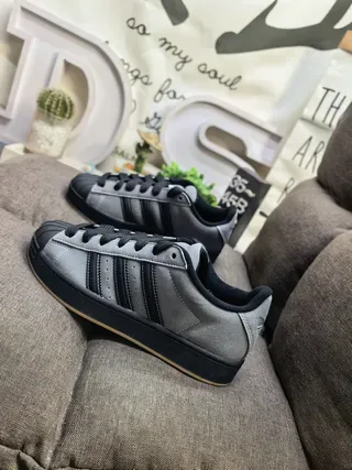 Adidas Superstar Metallic Gray and Black Lifestyle Sneakers 7