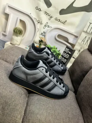 Adidas Superstar Metallic Gray and Black Lifestyle Sneakers 9