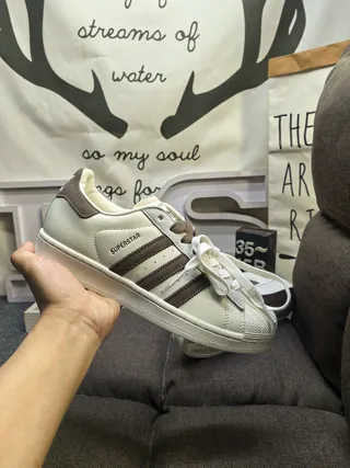 Adidas Superstar Off-White and Brown Lifestyle Sneakers 5