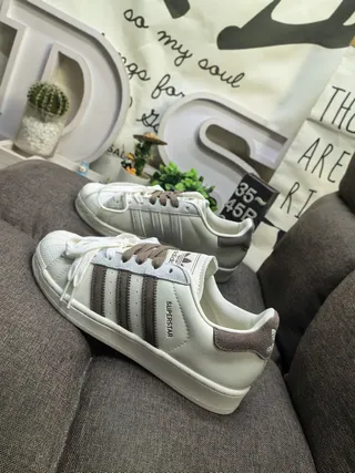 Adidas Superstar Off-White and Brown Lifestyle Sneakers 7