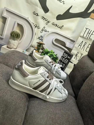 Adidas Superstar Off-White and Brown Lifestyle Sneakers 9