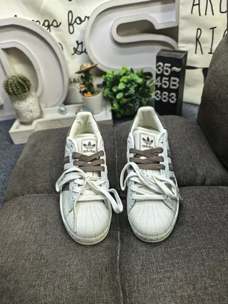 Adidas Superstar Off-White and Brown Lifestyle Sneakers 10