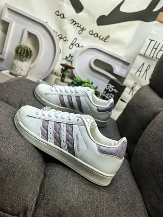 Adidas Superstar Off-White and Lavender Quilted Lifestyle Sneakers 7