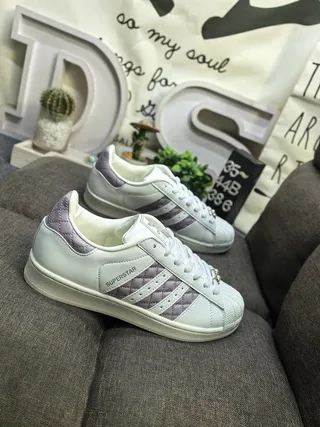Adidas Superstar Off-White and Lavender Quilted Lifestyle Sneakers 9
