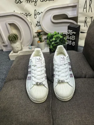 Adidas Superstar Off-White and Lavender Quilted Lifestyle Sneakers 10