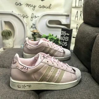 Adidas Superstar Pink Green Metallic Upper Glitter Stripes Lifestyle Sneakers