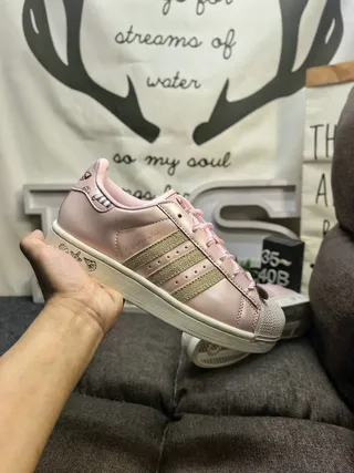Adidas Superstar Pink Green Metallic Upper Glitter Stripes Lifestyle Sneakers 5