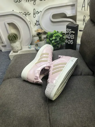 Adidas Superstar Pink Green Metallic Upper Glitter Stripes Lifestyle Sneakers 6