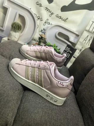 Adidas Superstar Pink Green Metallic Upper Glitter Stripes Lifestyle Sneakers 7