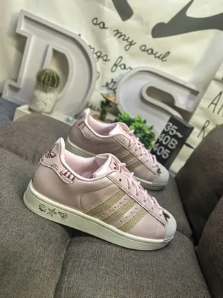 Adidas Superstar Pink Green Metallic Upper Glitter Stripes Lifestyle Sneakers 9