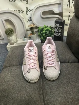 Adidas Superstar Pink Green Metallic Upper Glitter Stripes Lifestyle Sneakers 10