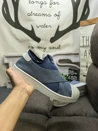 Adidas Superstar Slip-On Navy Gray Woven Textile Upper Lifestyle Sneakers 5