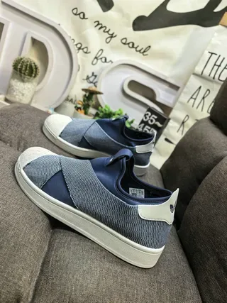 Adidas Superstar Slip-On Navy Gray Woven Textile Upper Lifestyle Sneakers 7