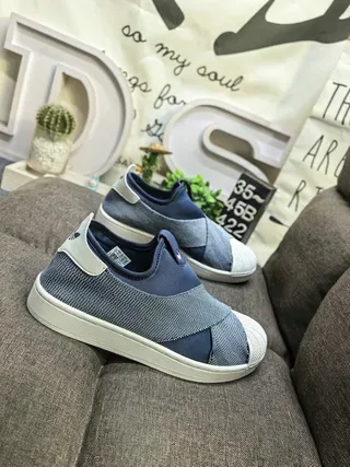 Adidas Superstar Slip-On Navy Gray Woven Textile Upper Lifestyle Sneakers 9