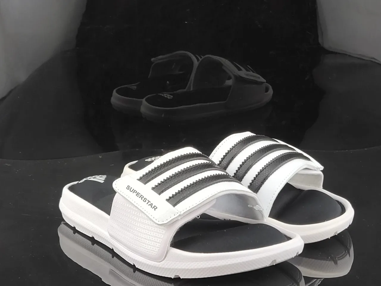 Adidas Superstar White and Black Slide Slippers 4