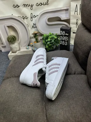 Adidas Superstar White and Dusty Pink Lifestyle Sneakers 6
