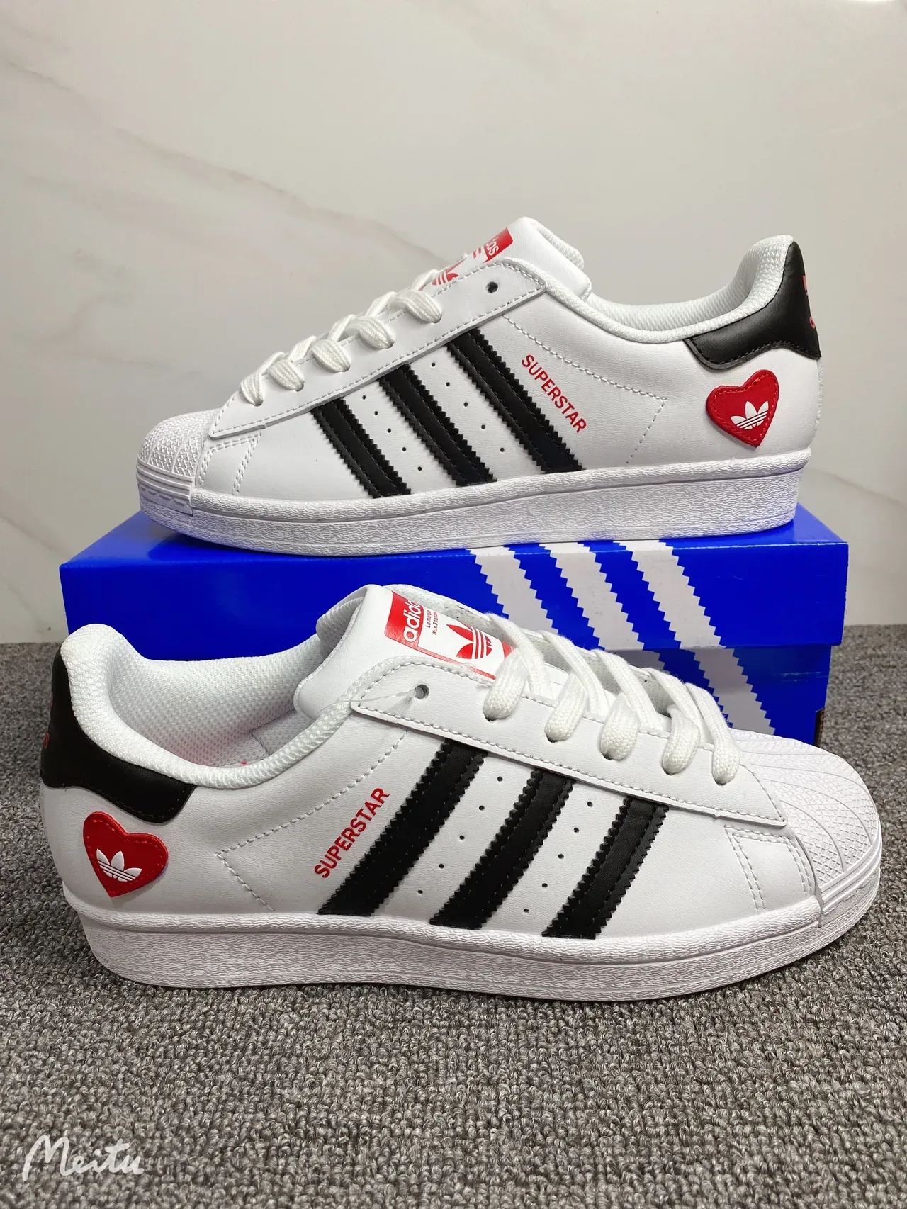 Adidas Superstar White Black Red Heart Patch Lifestyle Sneakers 2