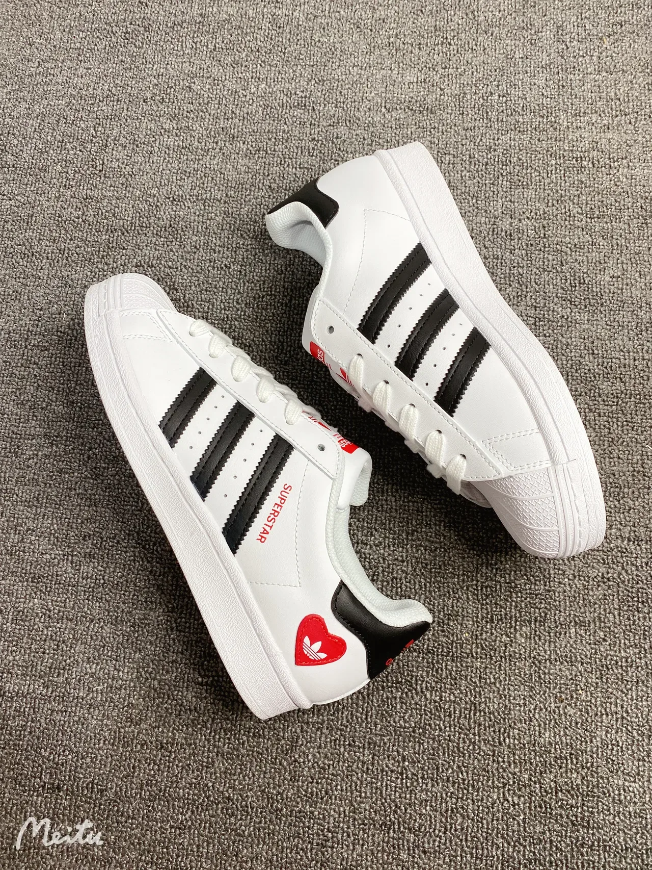 Adidas Superstar White Black Red Heart Patch Lifestyle Sneakers 4