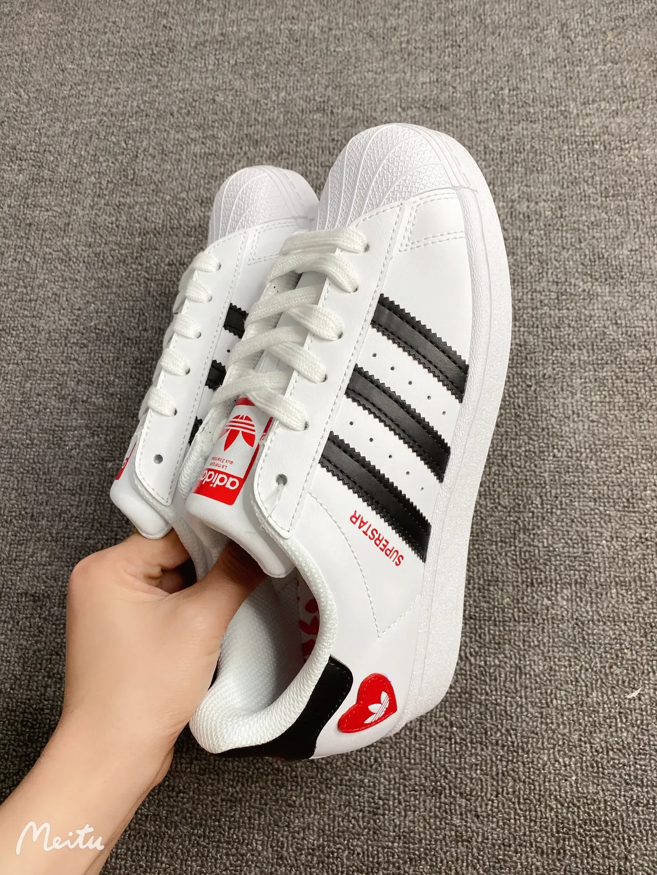 Adidas Superstar White Black Red Heart Patch Lifestyle Sneakers 8