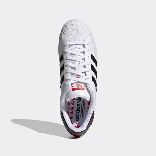 Adidas Superstar White Black Red Heart Patch Lifestyle Sneakers 13
