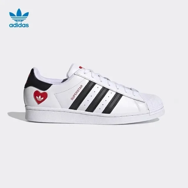Adidas Superstar White Black Red Heart Patch Lifestyle Sneakers 14