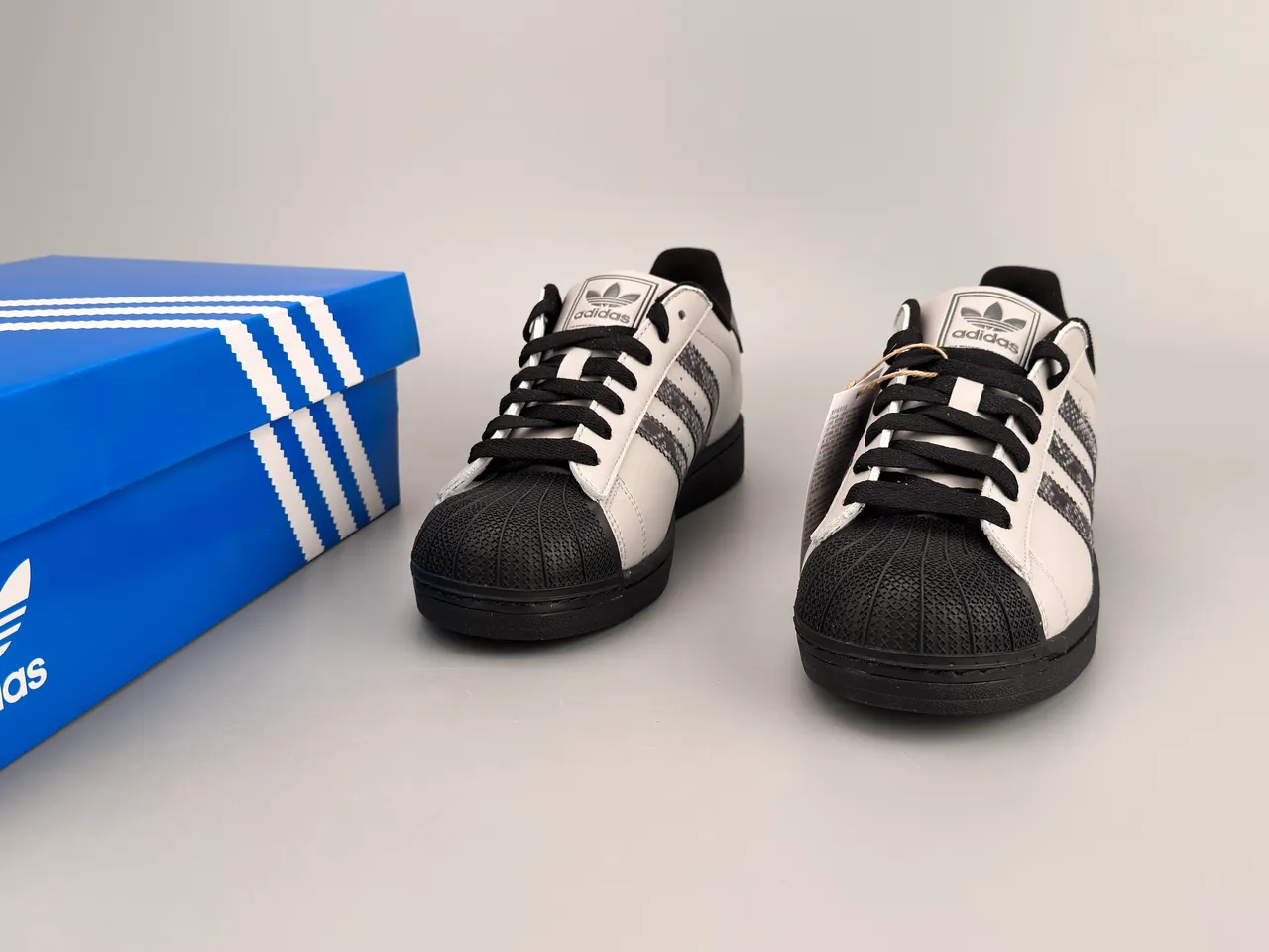 Adidas Superstar White Black Shell-Toe Snakeskin-Print Stripes Lifestyle Sneakers 5