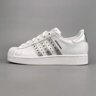 Adidas Superstar White Metallic Striped Stud-Embellished Lifestyle Sneakers