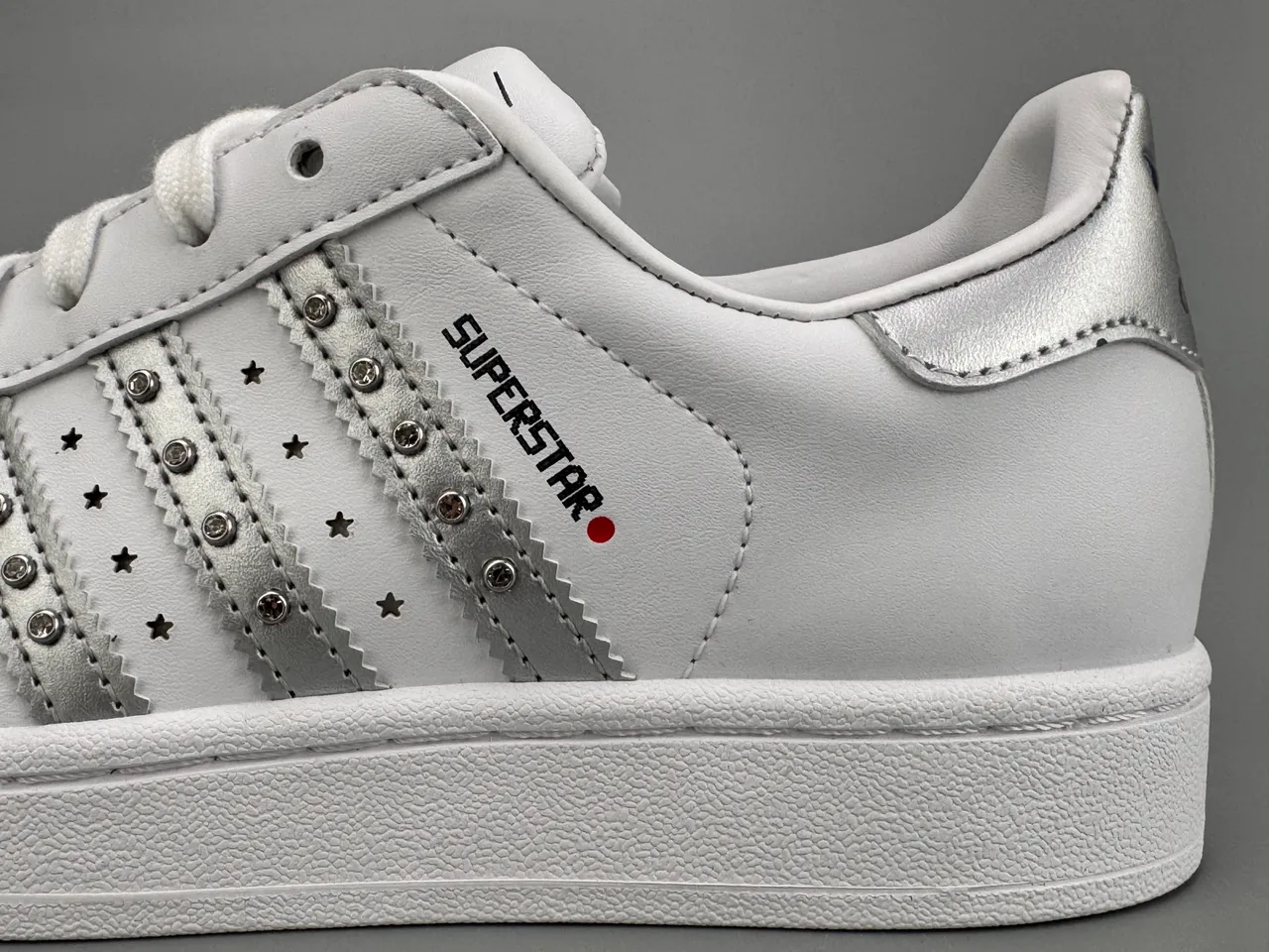Adidas Superstar White Metallic Striped Stud-Embellished Lifestyle Sneakers 3