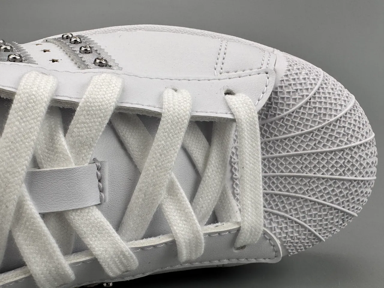 Adidas Superstar White Metallic Striped Stud-Embellished Lifestyle Sneakers 4