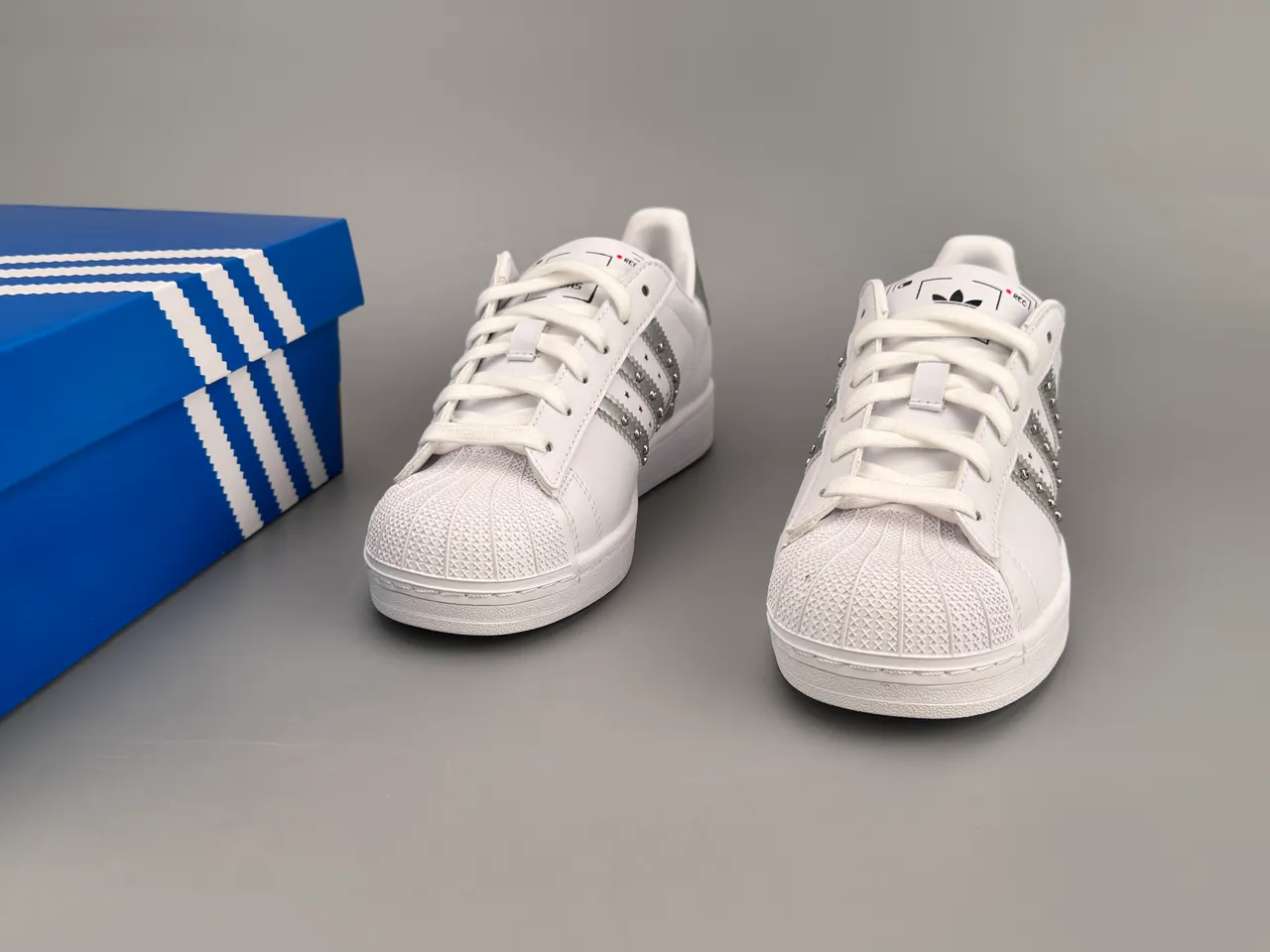 Adidas Superstar White Metallic Striped Stud-Embellished Lifestyle Sneakers 5