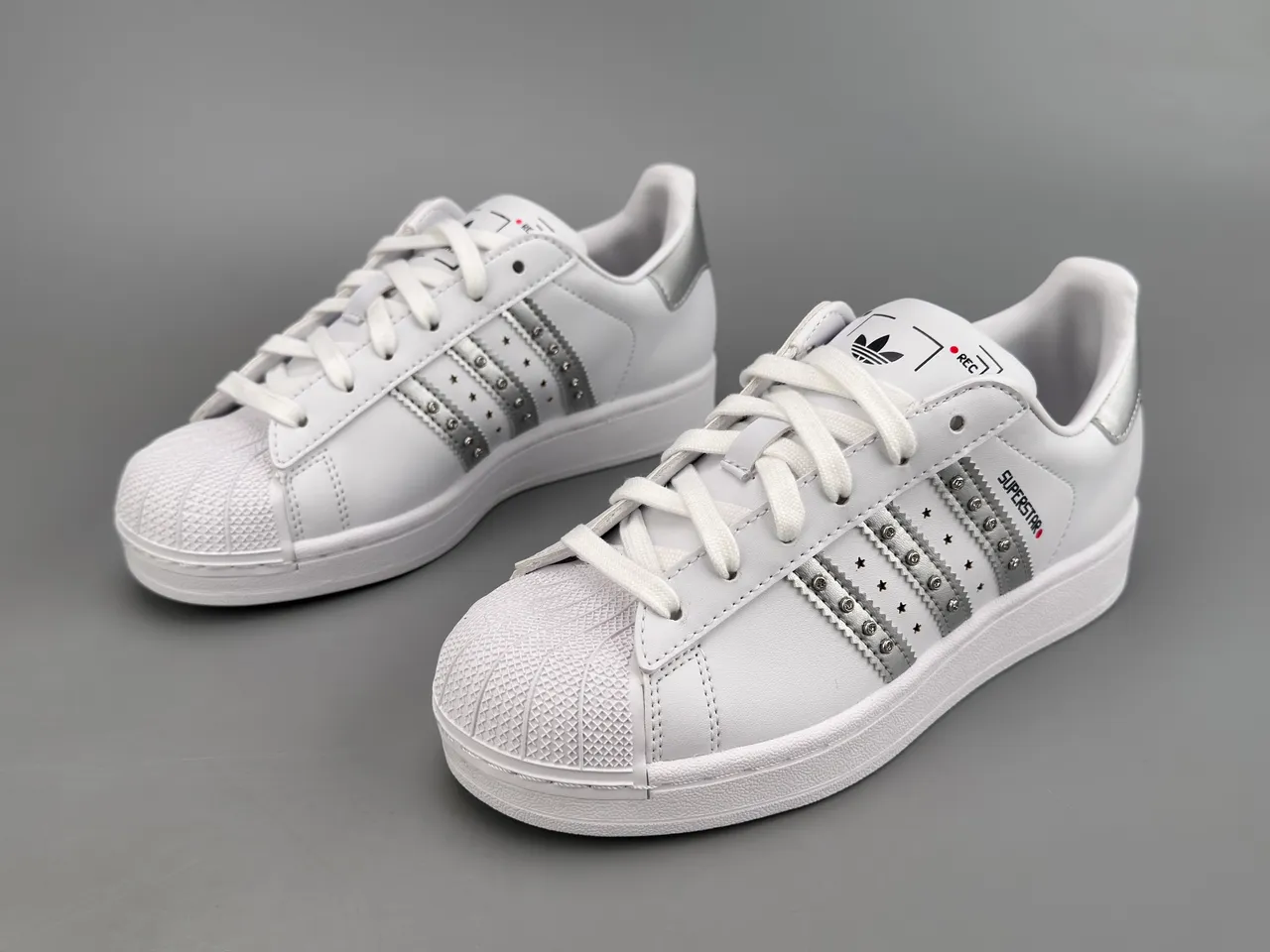 Adidas Superstar White Metallic Striped Stud-Embellished Lifestyle Sneakers 7
