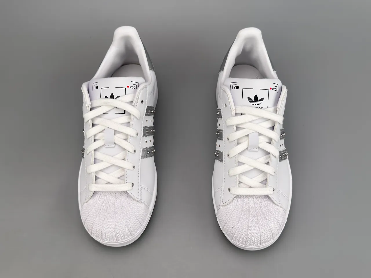 Adidas Superstar White Metallic Striped Stud-Embellished Lifestyle Sneakers 9