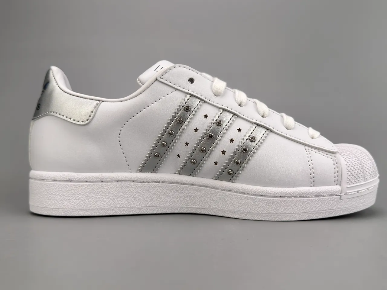 Adidas Superstar White Metallic Striped Stud-Embellished Lifestyle Sneakers 10