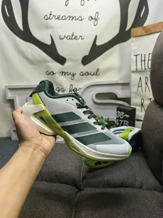 Adidas White and Green Three-Stripe Mesh Athletic Sneakers 5