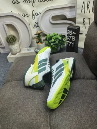 Adidas White and Green Three-Stripe Mesh Athletic Sneakers 6