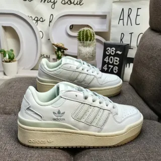 Adidas White Beige Platform Sole Three-Stripe Side Panel Lifestyle Sneakers