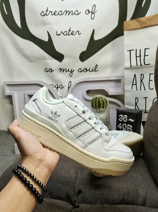Adidas White Beige Platform Sole Three-Stripe Side Panel Lifestyle Sneakers 5