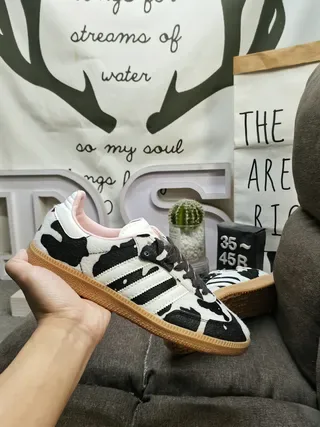 Adidas White Black Cow-Print Upper Pink Interior Lining Lifestyle Sneakers 5