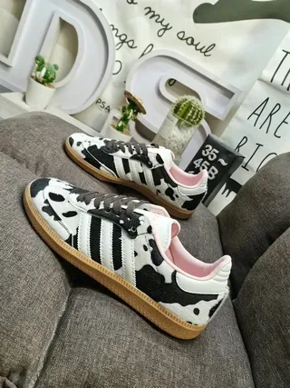Adidas White Black Cow-Print Upper Pink Interior Lining Lifestyle Sneakers 7