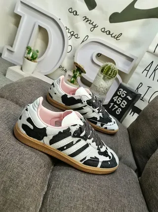 Adidas White Black Cow-Print Upper Pink Interior Lining Lifestyle Sneakers 9