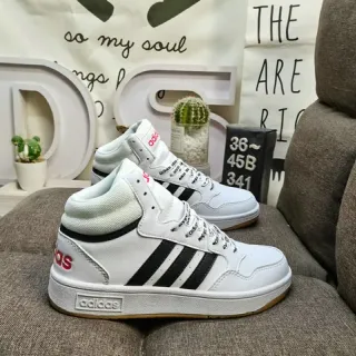 Adidas White Black High-Top Leather Upper Lifestyle Sneakers