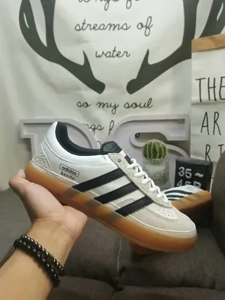 Adidas White Black Retro Handball-Inspired Suede And Textile Upper Lifestyle Sneakers 5