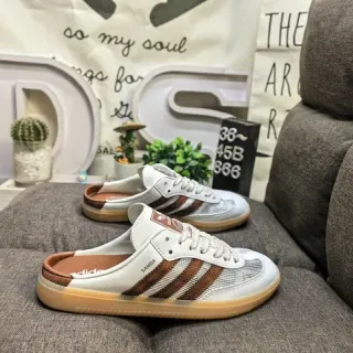Adidas White Brown Laceless Slip-On Mesh Upper Lifestyle Sneakers