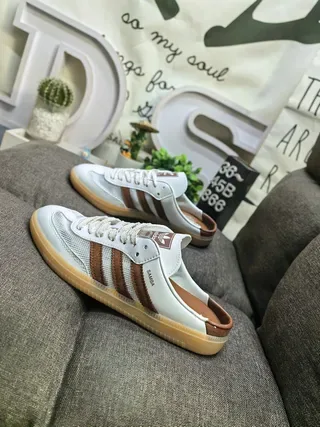 Adidas White Brown Laceless Slip-On Mesh Upper Lifestyle Sneakers 7