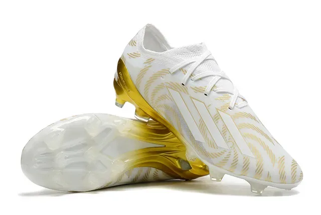 Adidas White Gold Low-Cut Knit Upper Wave-Patterned Overlays Firm-Ground Soccer Shoes 6
