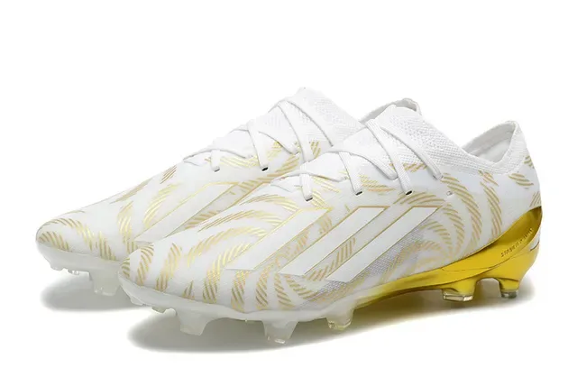 Adidas White Gold Low-Cut Knit Upper Wave-Patterned Overlays Firm-Ground Soccer Shoes 8