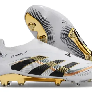 Adidas Blanco y Oro Sock-Fit Collar HybridTouch Upper Firm-Ground Zapatillas de fútbol