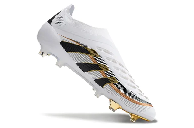 Adidas Branco e Ouro Sock-Fit Collar HybridTouch Upper Firm-Ground Sapatos de futebol 2