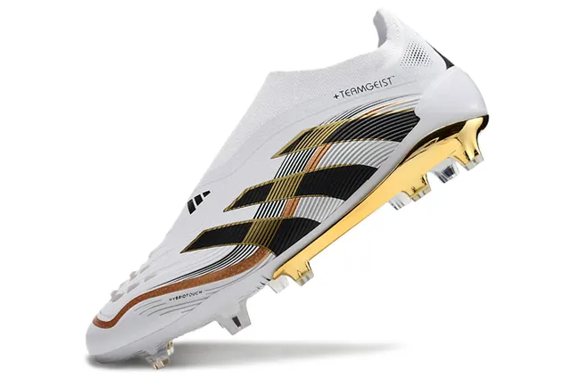 Adidas Branco e Ouro Sock-Fit Collar HybridTouch Upper Firm-Ground Sapatos de futebol 3