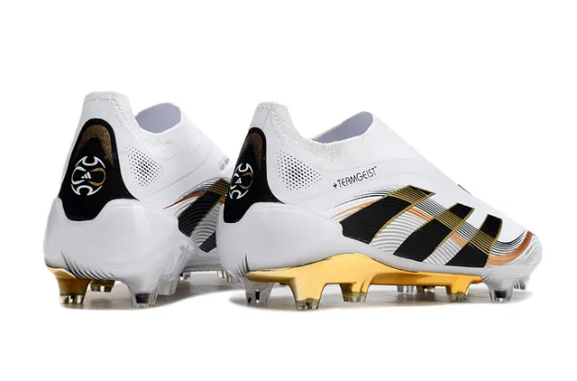Adidas Branco e Ouro Sock-Fit Collar HybridTouch Upper Firm-Ground Sapatos de futebol 5